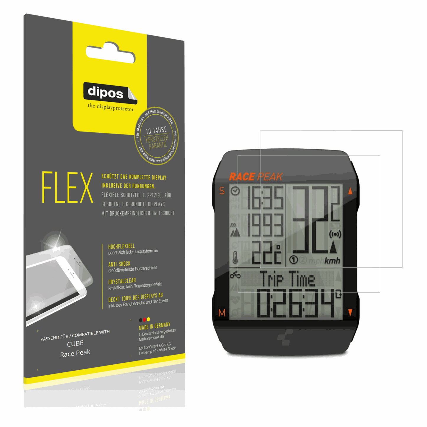 Klare Displayschutzfolie von dipos passend für CUBE Race Peak, 100% Displayabdeckung und blasenfreie Montage