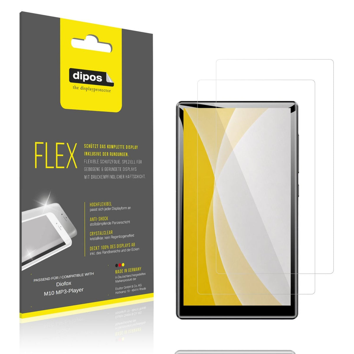 Klare Displayschutzfolie von dipos passend für Diofox M10 MP3-Player, 100% Displayabdeckung und blasenfreie Montage