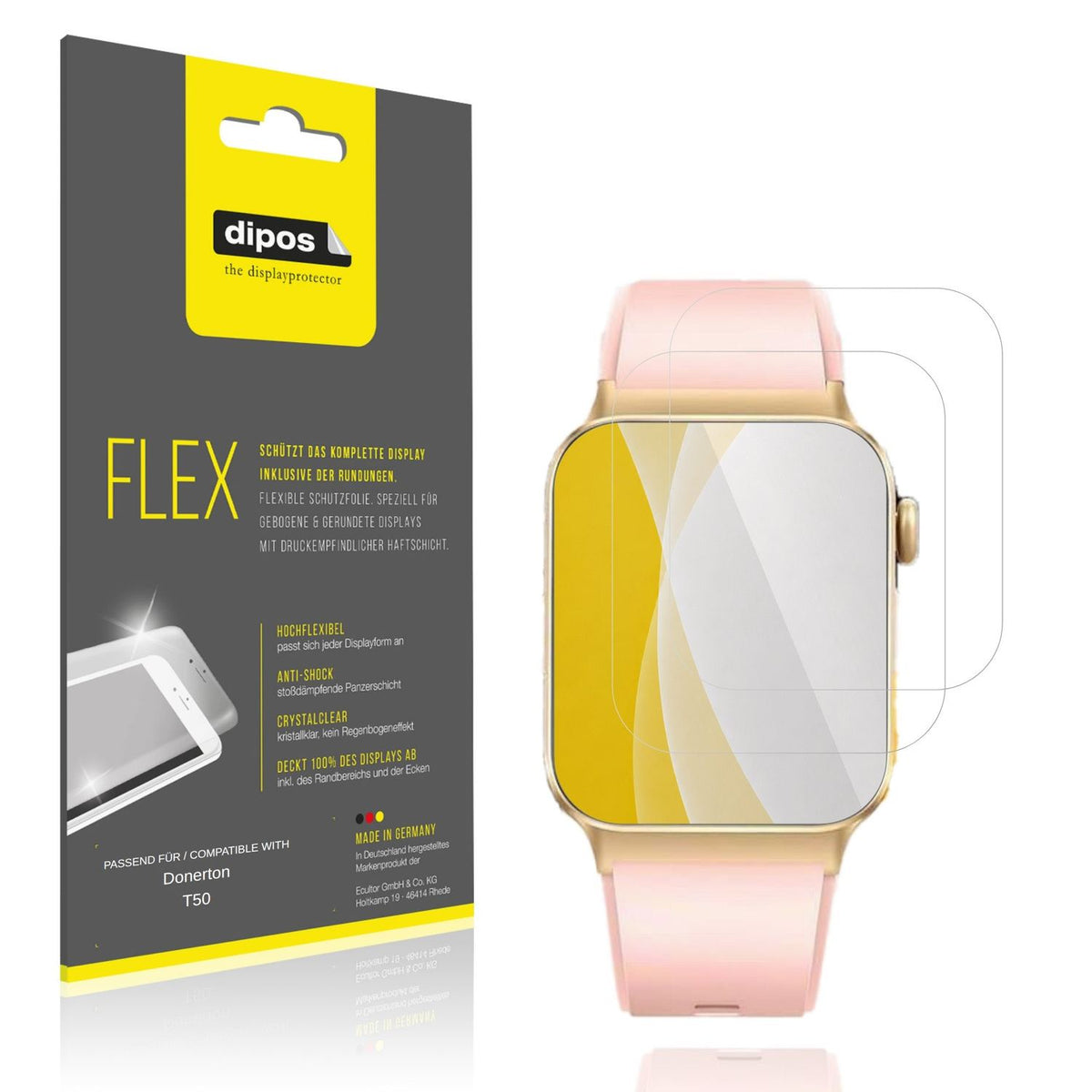 Klare Displayschutzfolie von dipos passend für Donerton T50, 100% Displayabdeckung und blasenfreie Montage