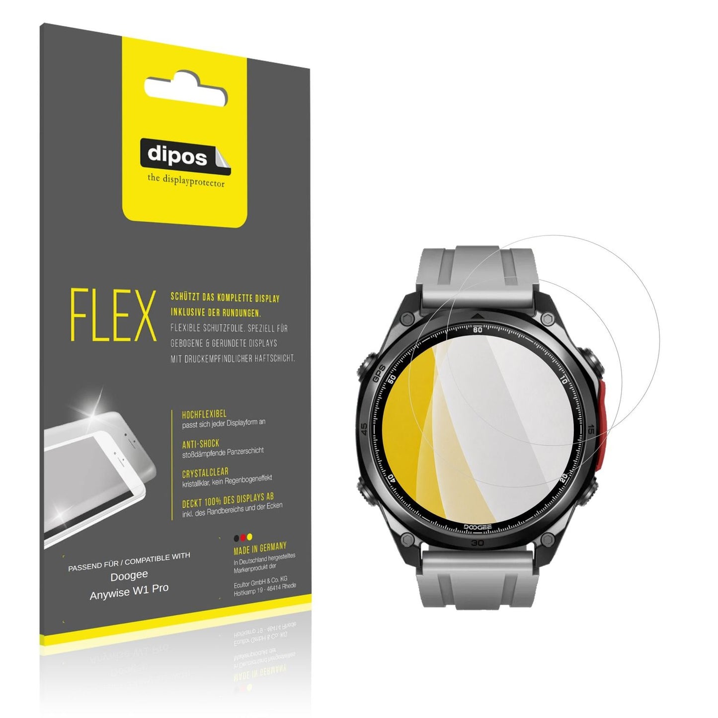 Klare Displayschutzfolie von dipos passend für Doogee Anywise W1 Pro, 100% Displayabdeckung und blasenfreie Montage