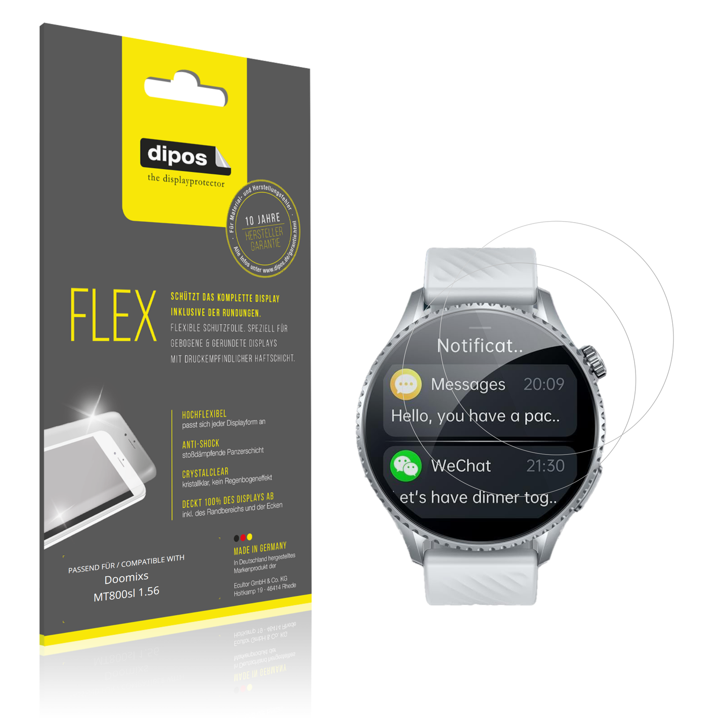 Klare Displayschutzfolie von dipos passend für Doomixs MT800sl 1.56, 100% Displayabdeckung und blasenfreie Montage