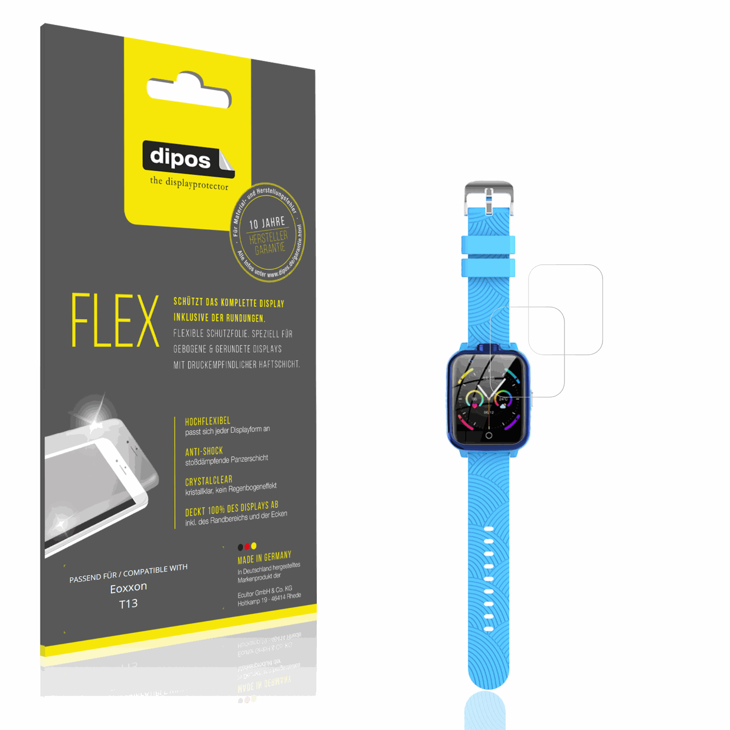 Klare Displayschutzfolie von dipos passend für Eoxxon T13, 100% Displayabdeckung und blasenfreie Montage