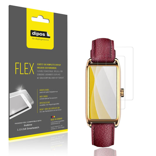 Klare Displayschutzfolie von dipos passend für findtime 1.13 Zoll Smartwatch, 100% Displayabdeckung und blasenfreie Montage