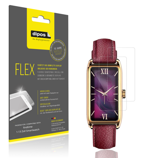 Klare Displayschutzfolie von dipos passend für findtime 1.13 Zoll Smartwatch, 100% Displayabdeckung und blasenfreie Montage