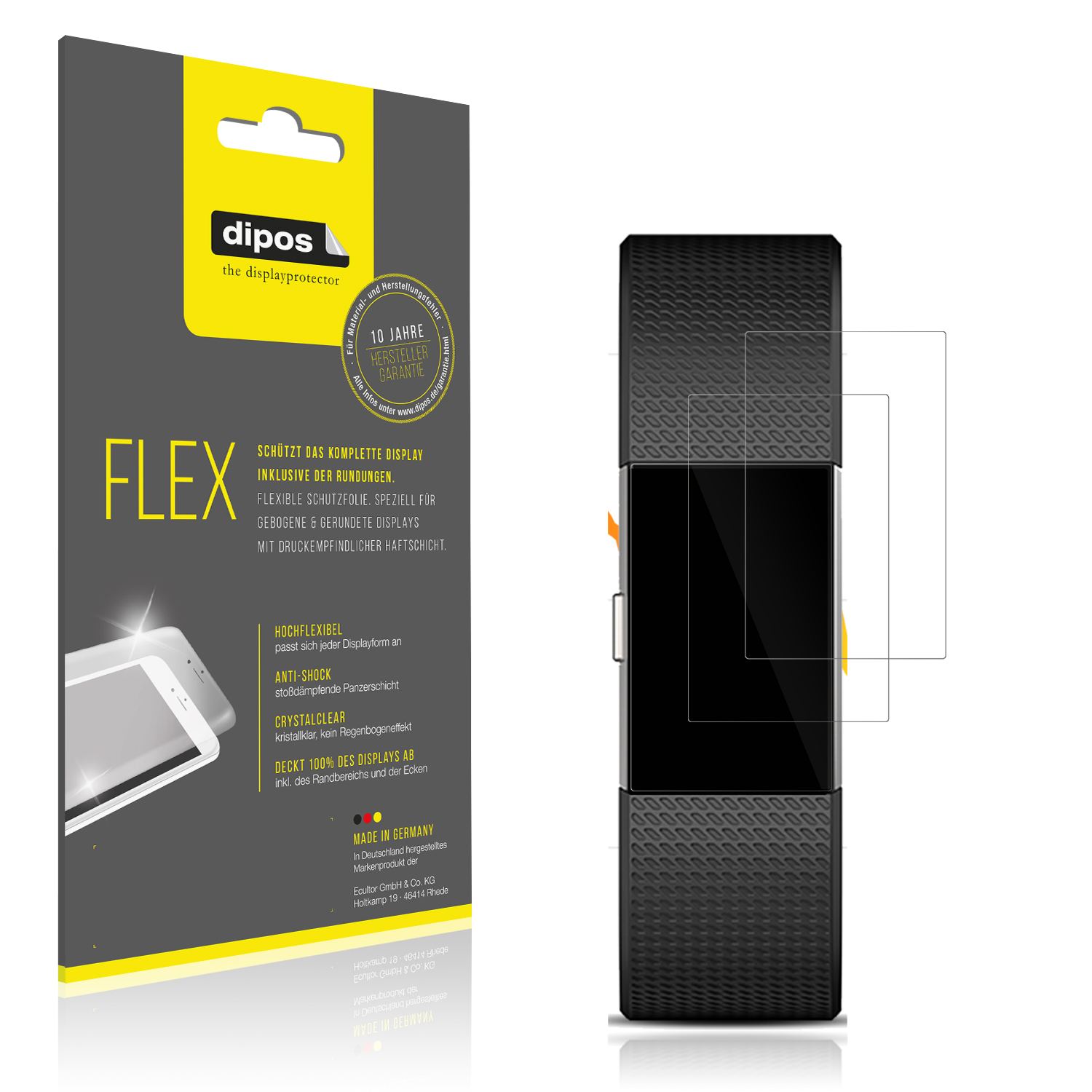 Klare Displayschutzfolie von dipos passend für Fitbit Charge 2, 100% Displayabdeckung und blasenfreie Montage