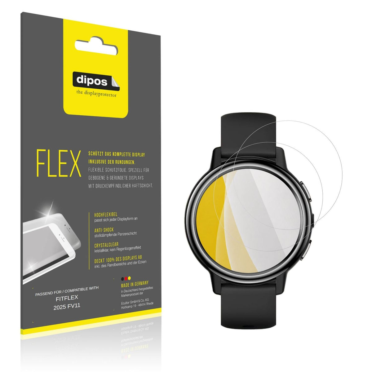 Klare Displayschutzfolie von dipos passend für FITFLEX 2025 FV11, 100% Displayabdeckung und blasenfreie Montage
