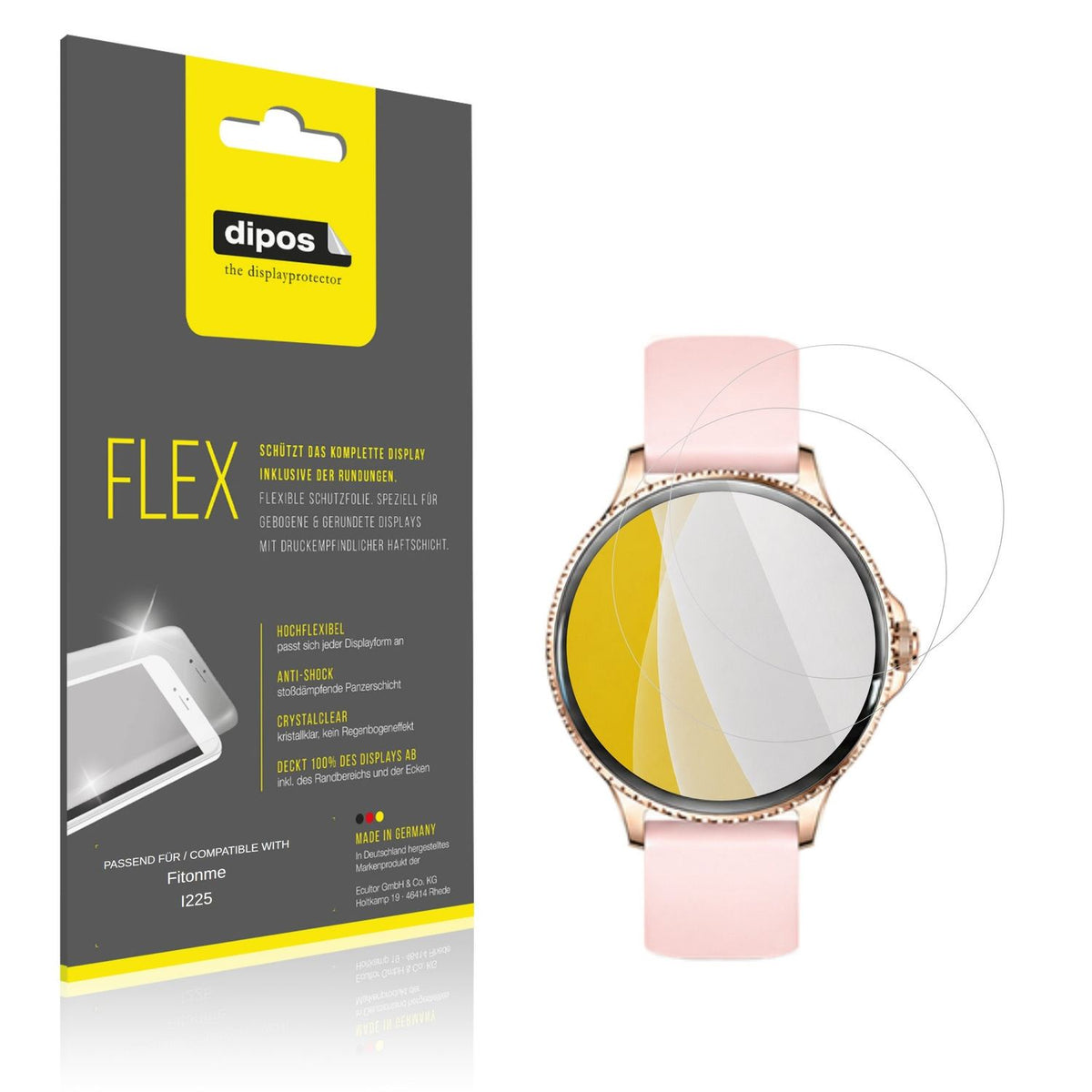 Klare Displayschutzfolie von dipos passend für Fitonme I225, 100% Displayabdeckung und blasenfreie Montage