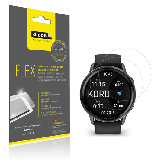 Klare Displayschutzfolie von dipos passend für Garmin D2 Air X15, 100% Displayabdeckung und blasenfreie Montage