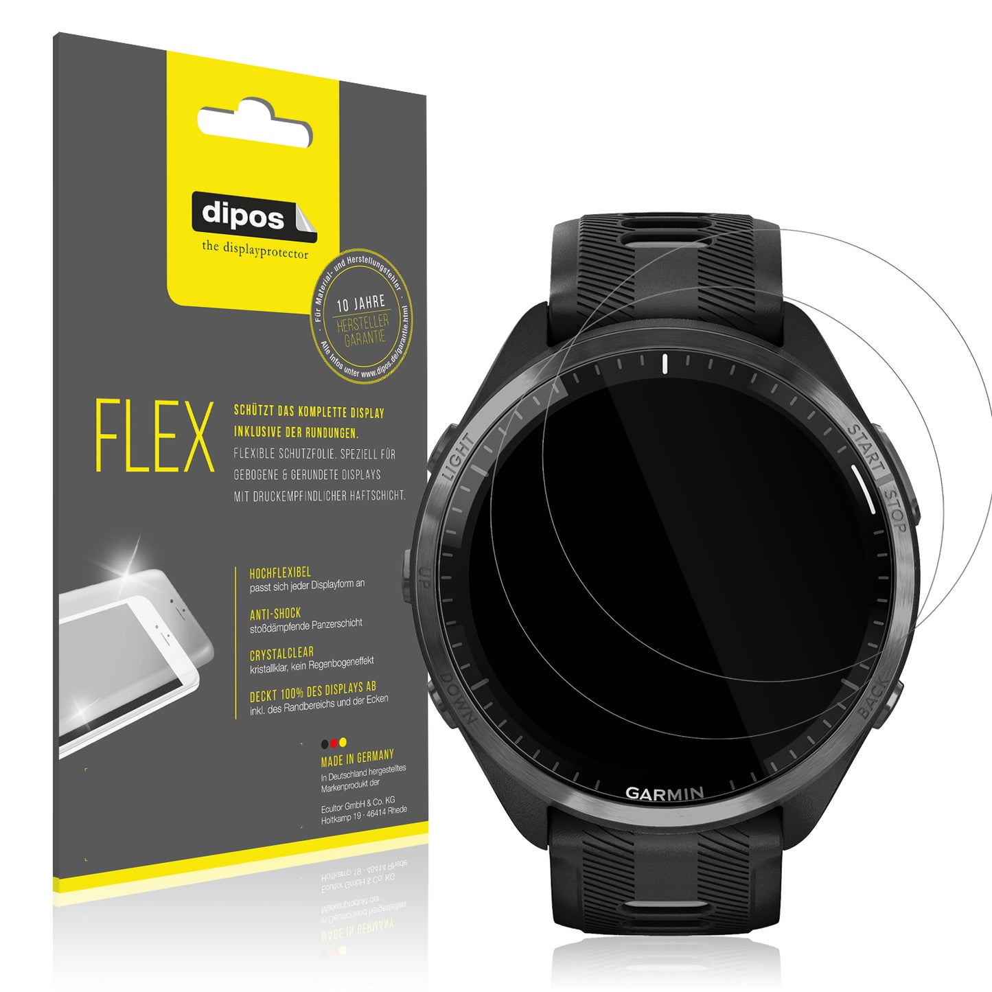 Klare Displayschutzfolie von dipos passend für Garmin Forerunner 965, 100% Displayabdeckung und blasenfreie Montage