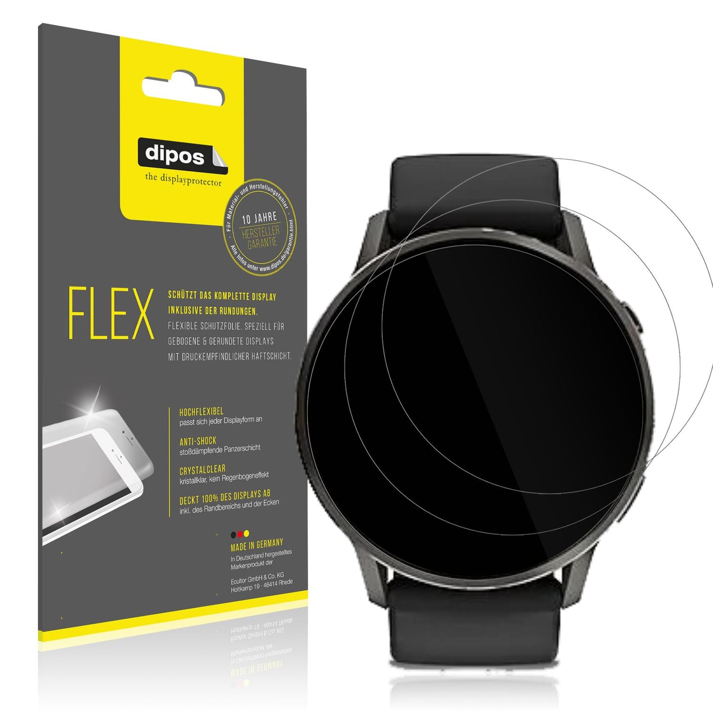 Klare Displayschutzfolie von dipos passend für Garmin Venu 4 41mm, 100% Displayabdeckung und blasenfreie Montage