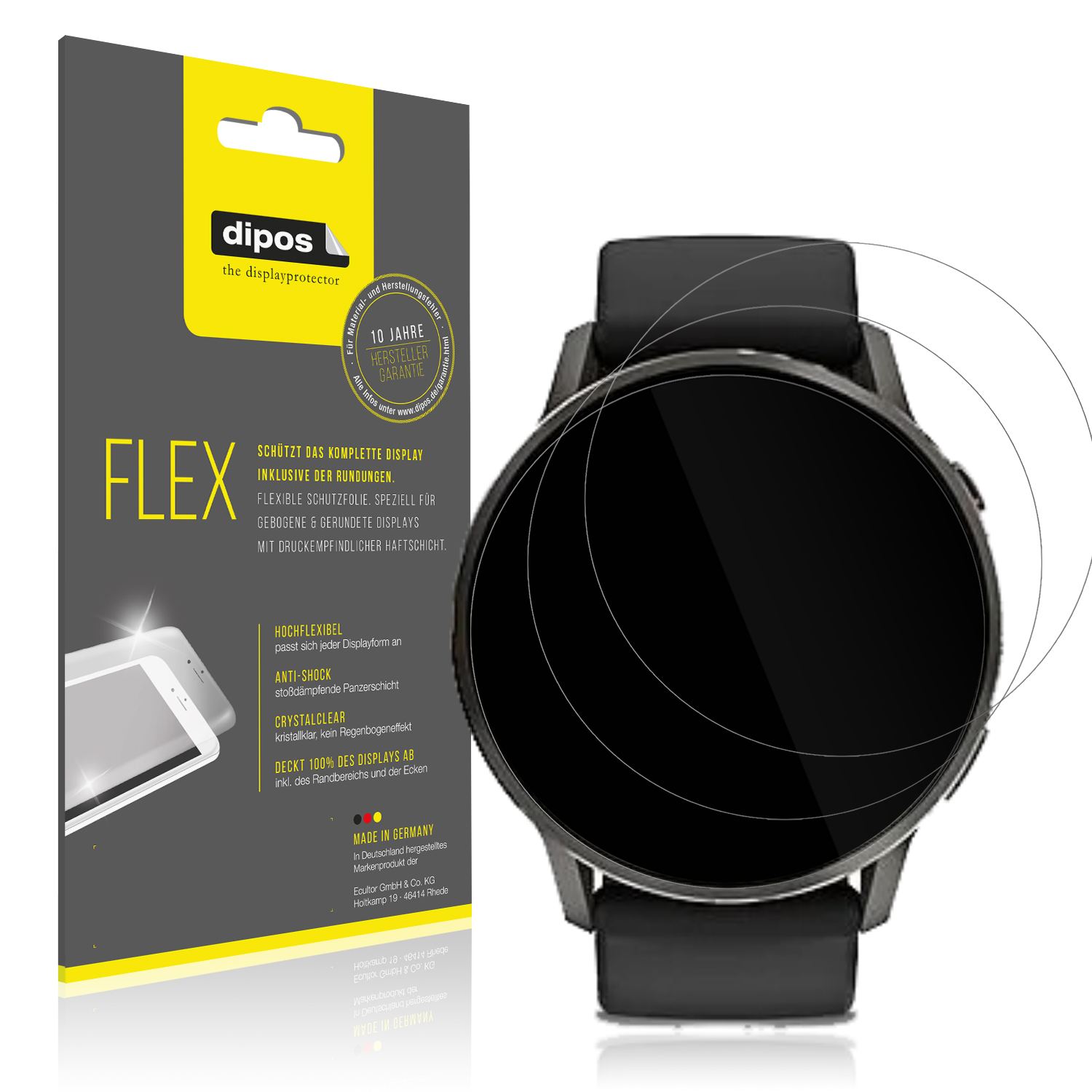 Klare Displayschutzfolie von dipos passend für Garmin Venu 4 41mm, 100% Displayabdeckung und blasenfreie Montage