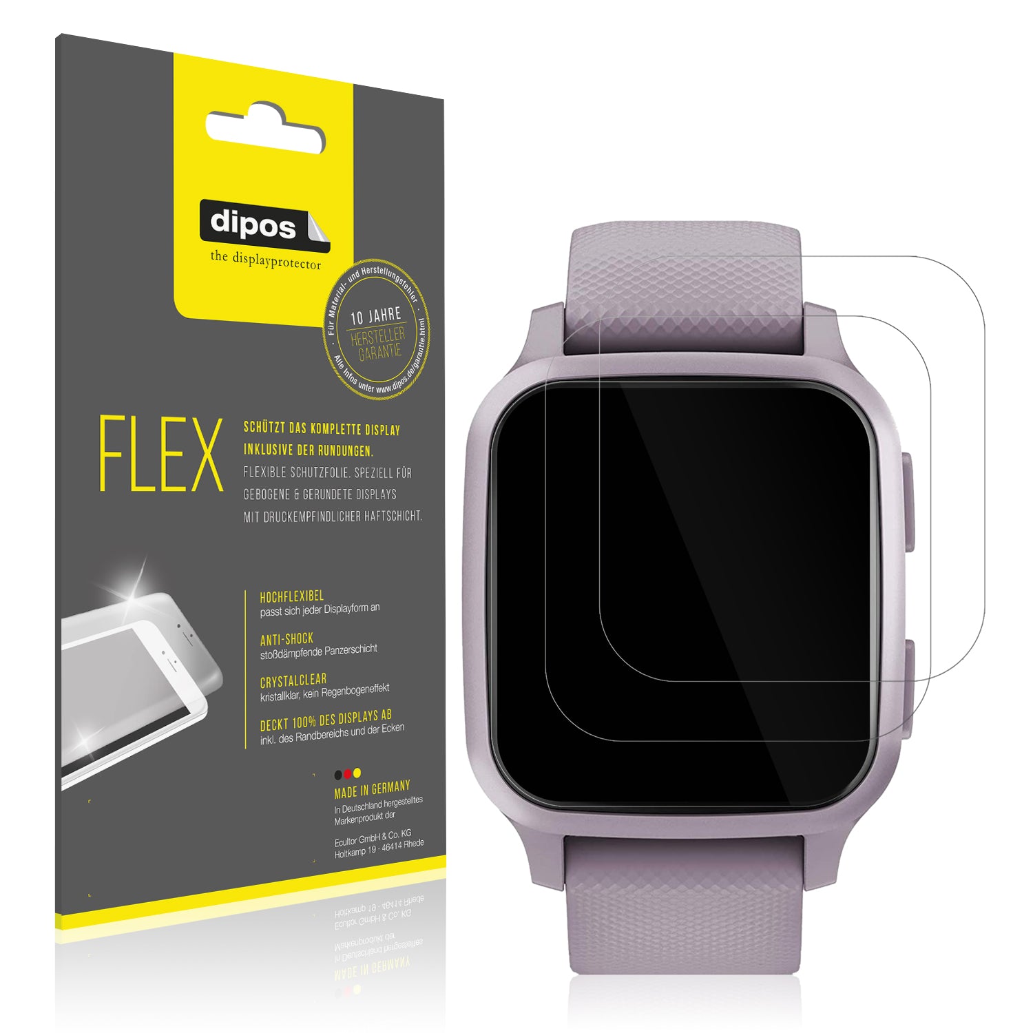 Klare Displayschutzfolie von dipos passend für Garmin Venu Sq, 100% Displayabdeckung und blasenfreie Montage