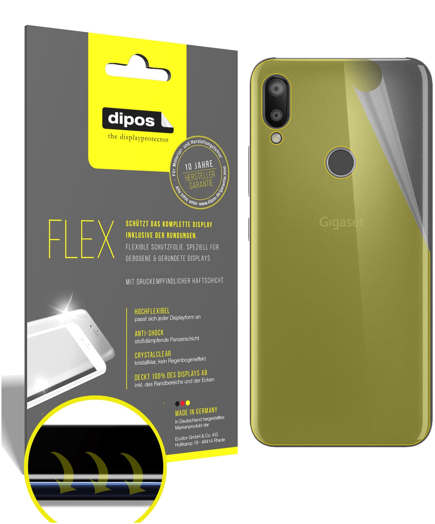 Klare Displayschutzfolie von dipos passend für Gigaset GS190 Rückseite, 100% Displayabdeckung und blasenfreie Montage