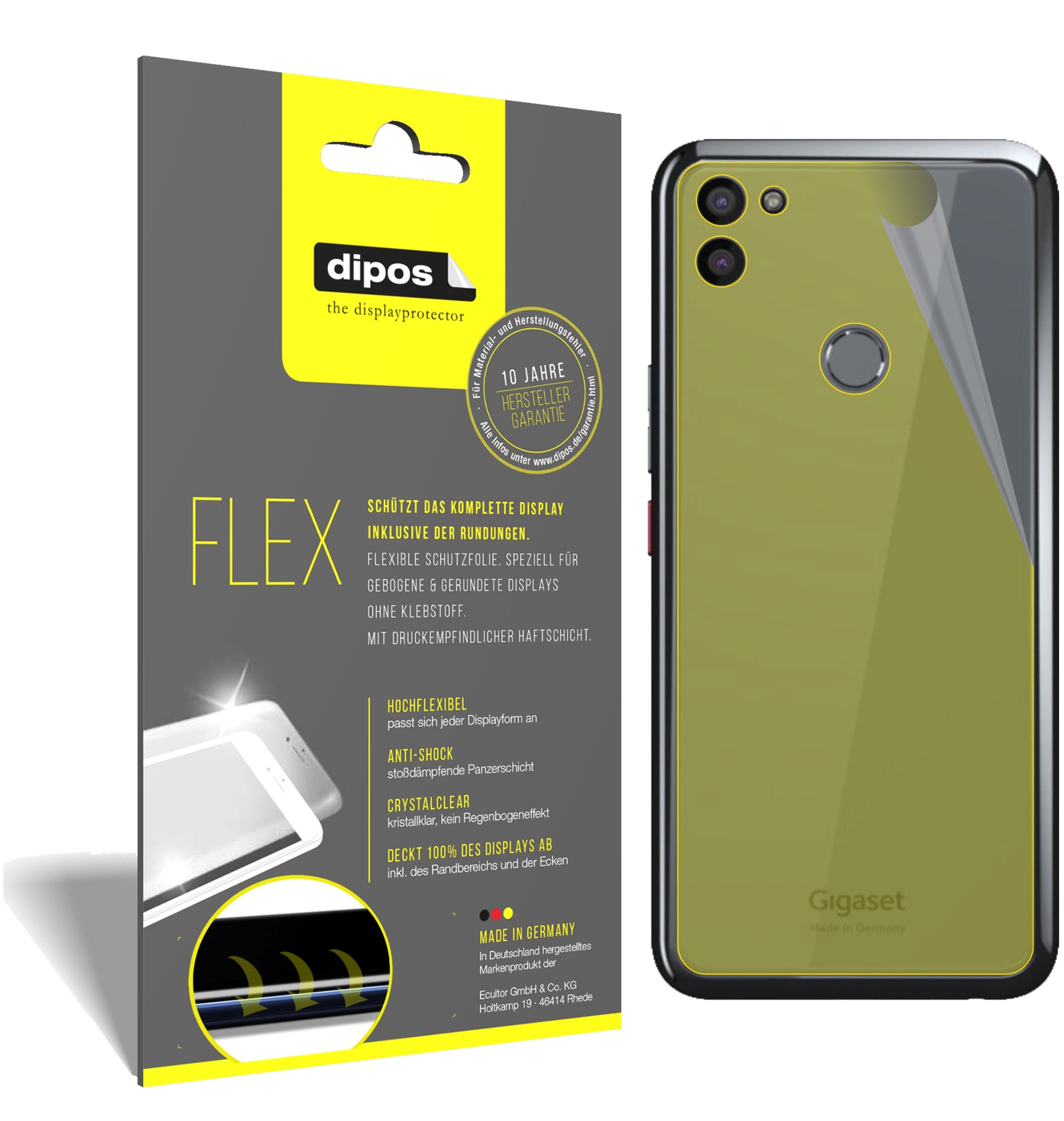 Klare Displayschutzfolie von dipos passend für Gigaset GS5 Rückseite, 100% Displayabdeckung und blasenfreie Montage