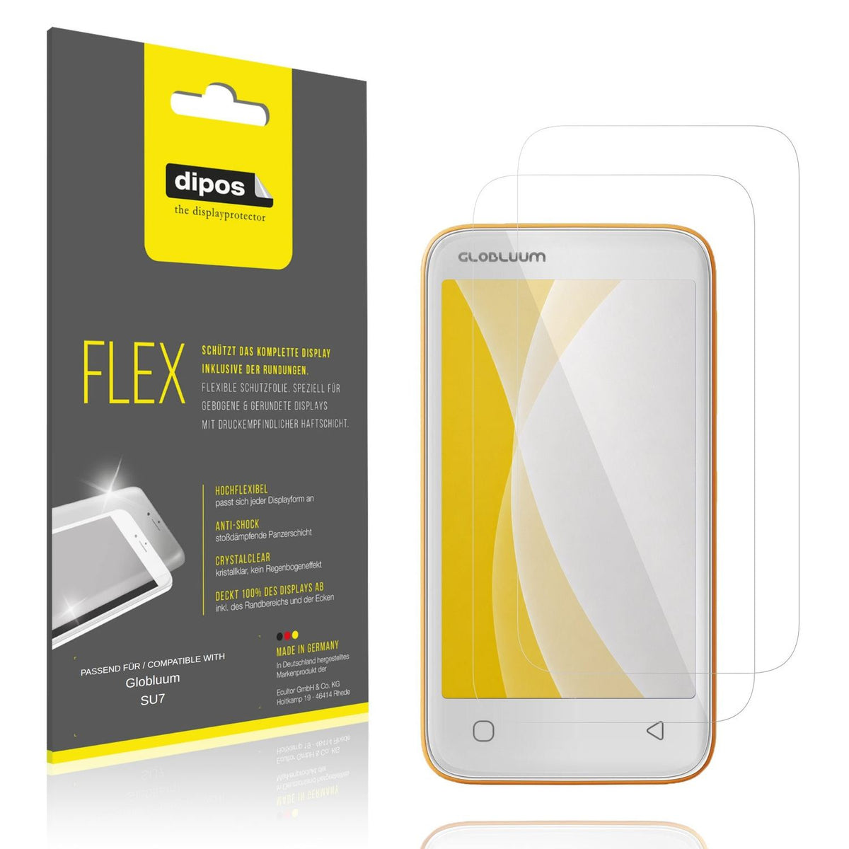 Klare Displayschutzfolie von dipos passend für Globluum SU7, 100% Displayabdeckung und blasenfreie Montage