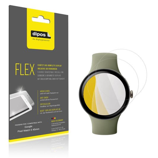 Klare Displayschutzfolie von dipos passend für Google Pixel Watch 5 45mm, 100% Displayabdeckung und blasenfreie Montage