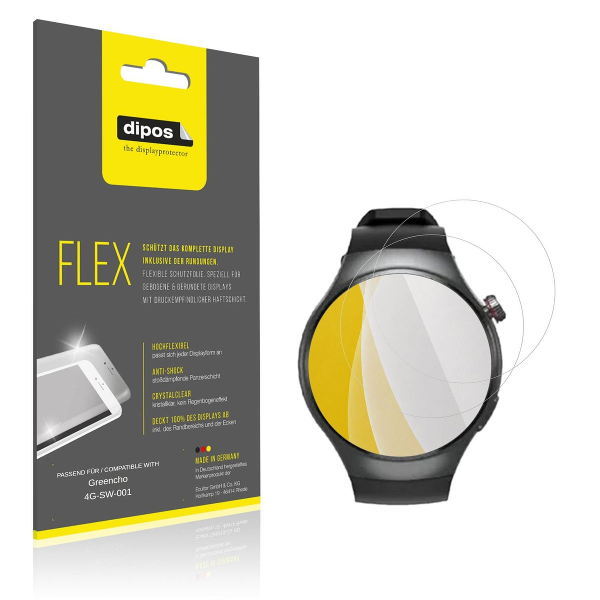 Klare Displayschutzfolie von dipos passend für Greencho 4G-SW-001, 100% Displayabdeckung und blasenfreie Montage