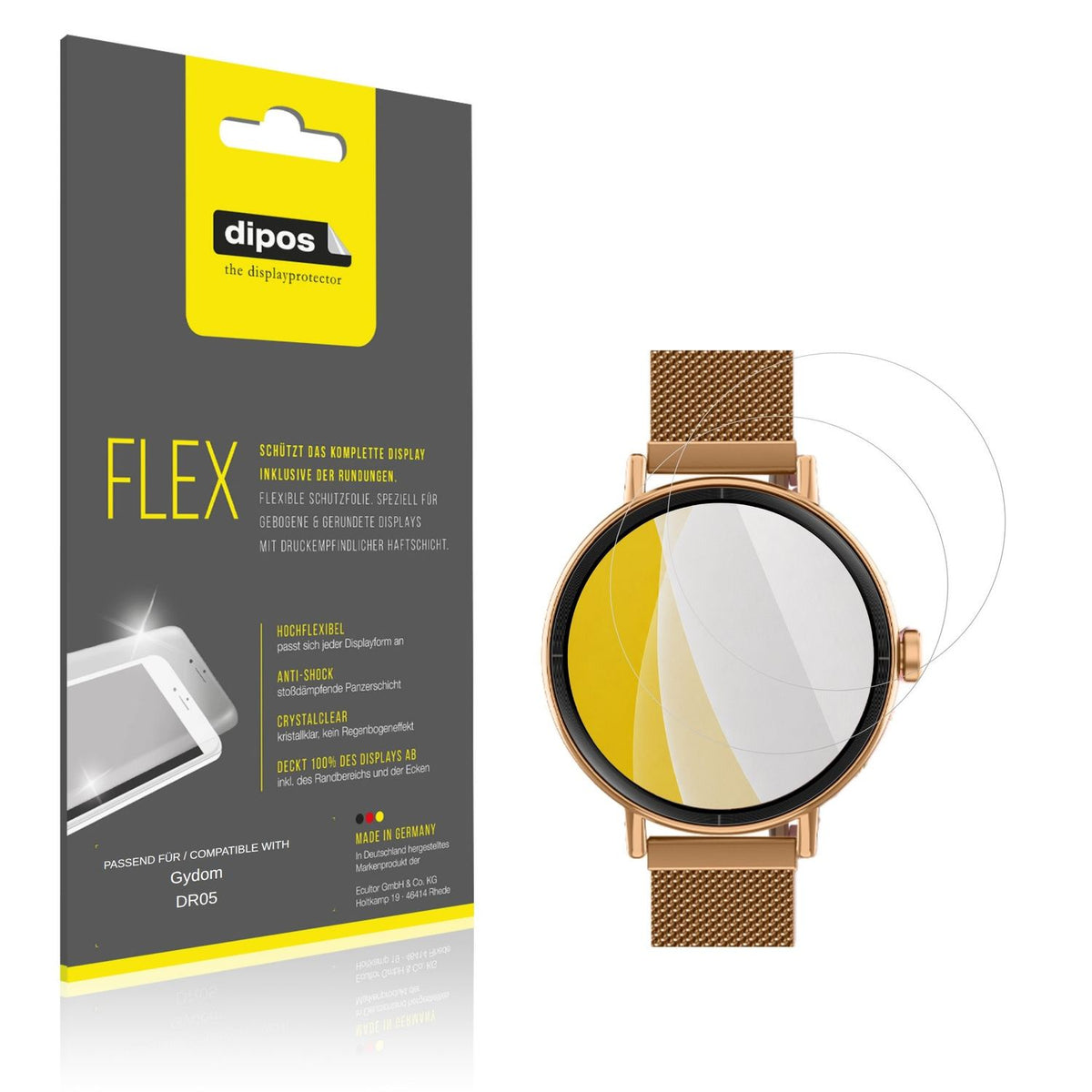 Klare Displayschutzfolie von dipos passend für Gydom DR05, 100% Displayabdeckung und blasenfreie Montage