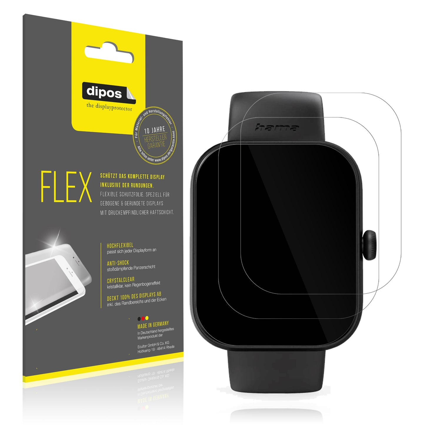 Klare Displayschutzfolie von dipos passend für Hama Fit Watch 5000, 100% Displayabdeckung und blasenfreie Montage