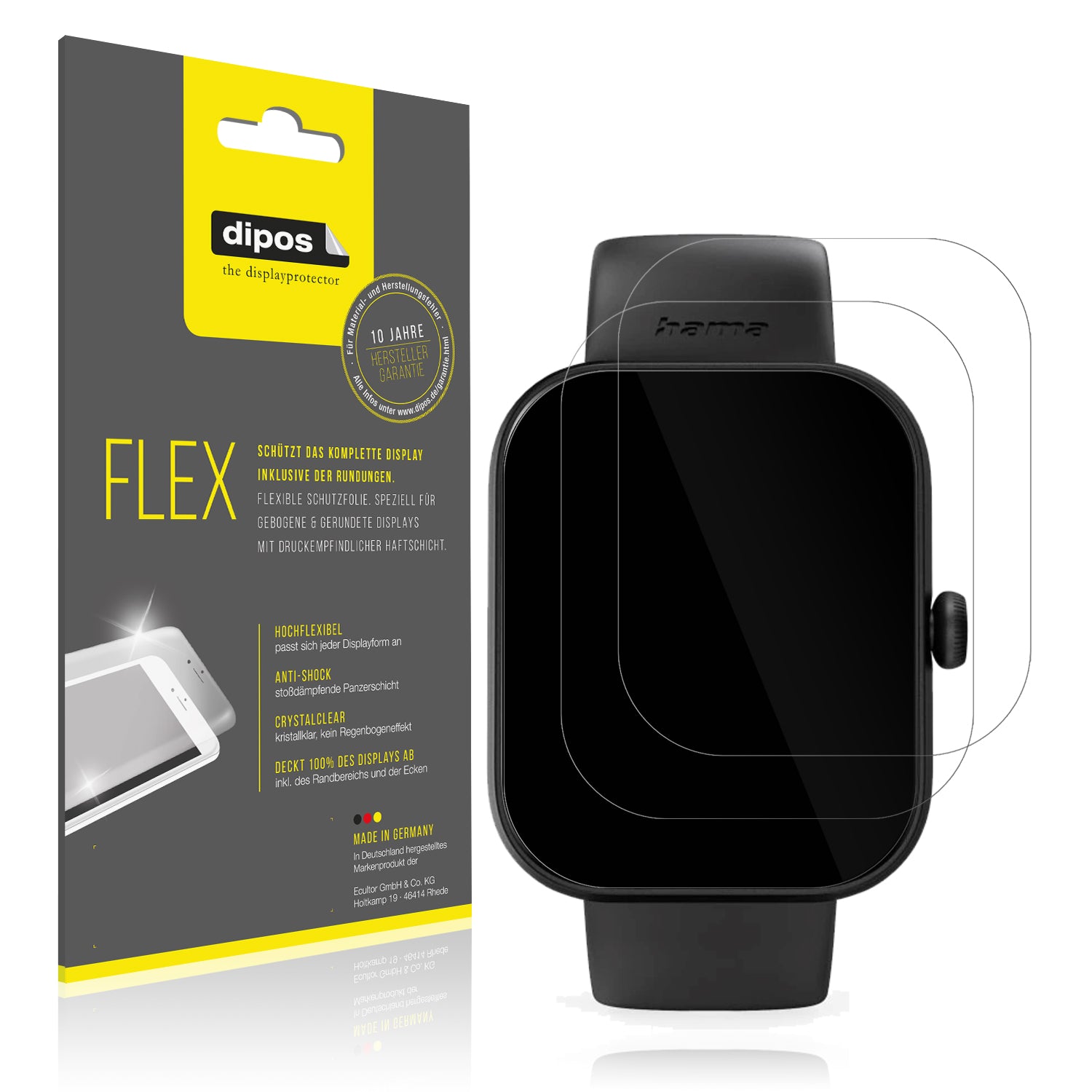 Klare Displayschutzfolie von dipos passend für Hama Fit Watch 5000, 100% Displayabdeckung und blasenfreie Montage
