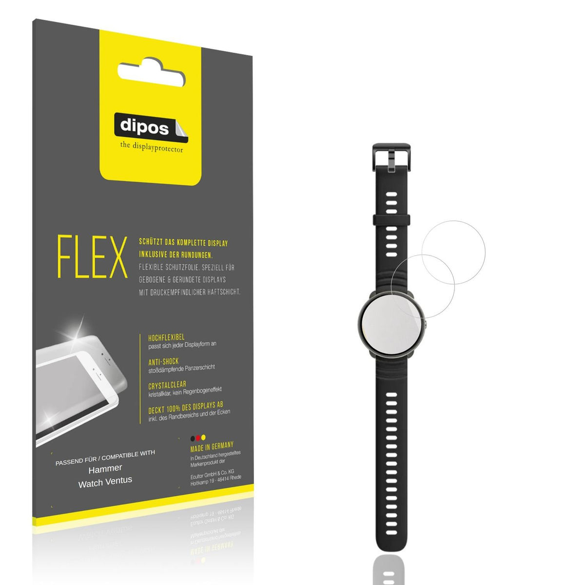 Klare Displayschutzfolie von dipos passend für Hammer Watch Ventus, 100% Displayabdeckung und blasenfreie Montage