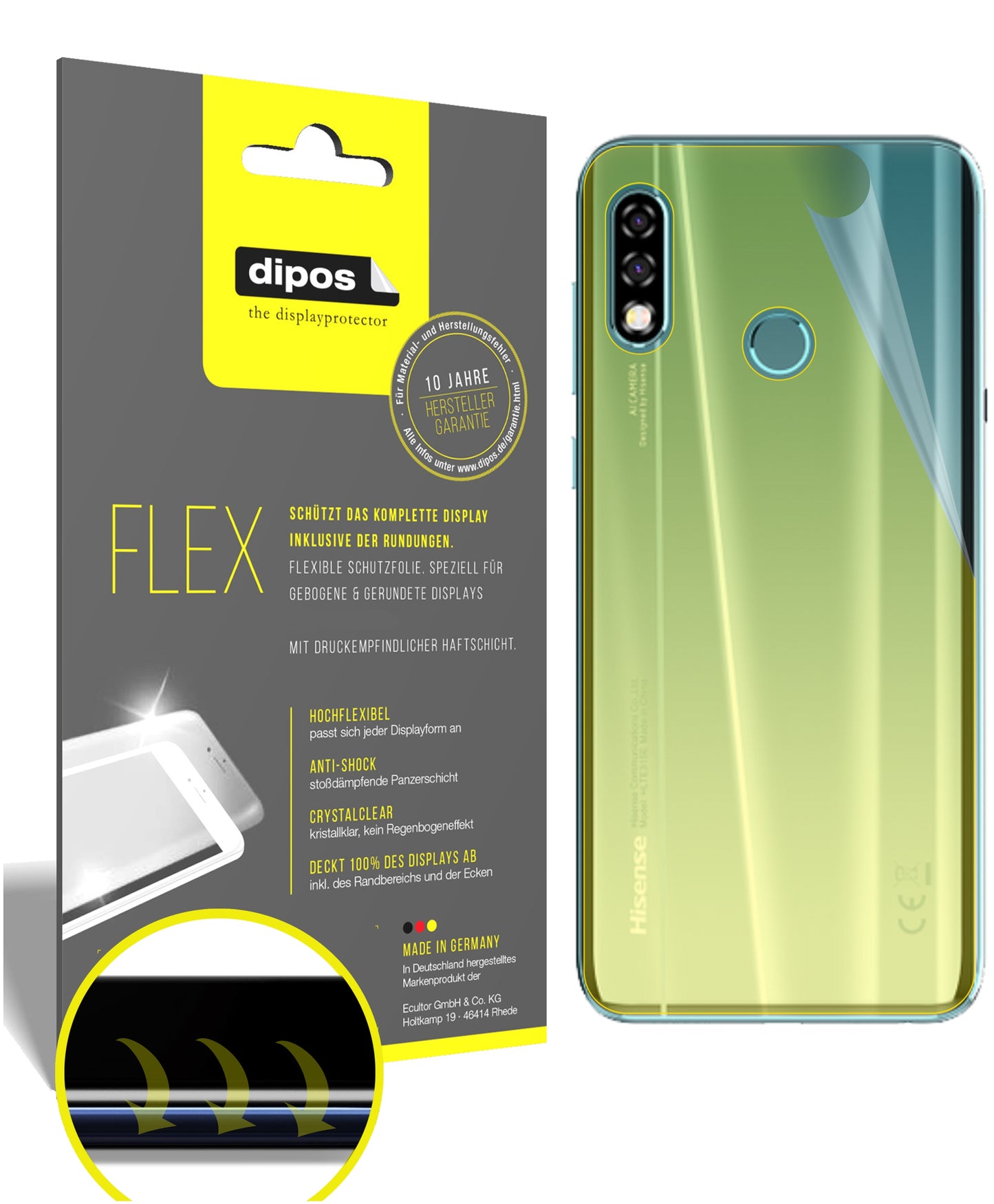 Klare Displayschutzfolie von dipos passend für Hisense Infinity H30 Rückseite, 100% Displayabdeckung und blasenfreie Montage