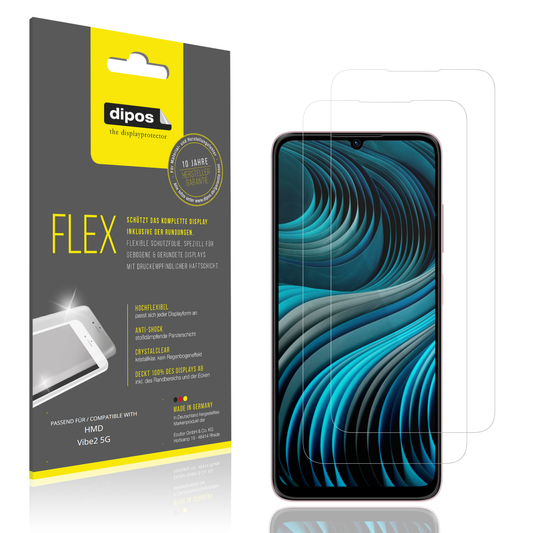 Klare Displayschutzfolie von dipos passend für HMD Vibe2 5G, 100% Displayabdeckung und blasenfreie Montage
