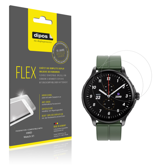 Klare Displayschutzfolie von dipos passend für HMD Watch X1, 100% Displayabdeckung und blasenfreie Montage