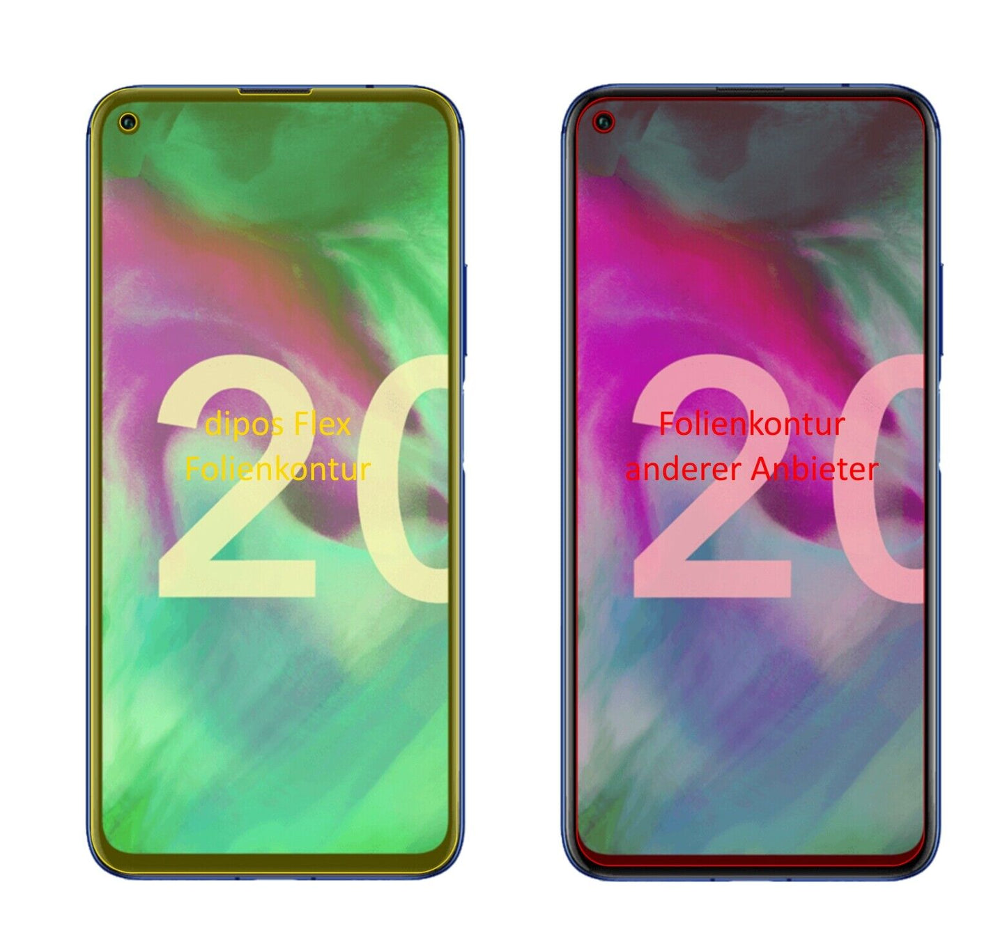 Klare Displayschutzfolie von dipos passend für Honor 20, 100% Displayabdeckung und blasenfreie Montage