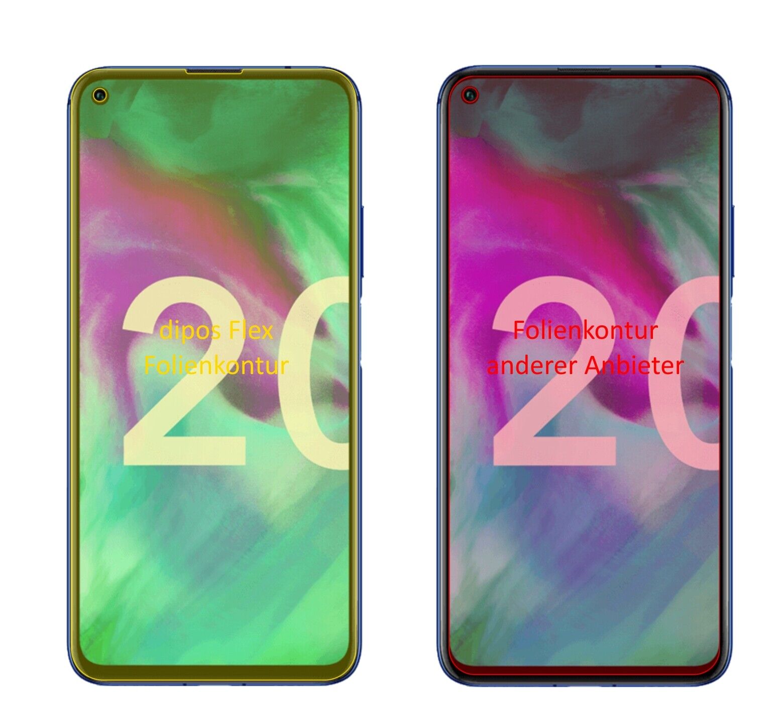 Klare Displayschutzfolie von dipos passend für Honor 20, 100% Displayabdeckung und blasenfreie Montage