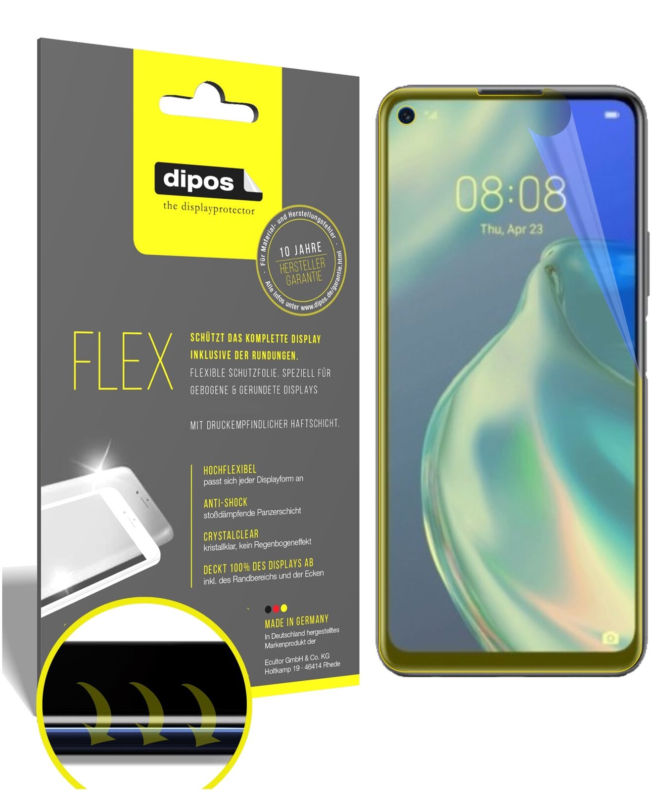 Klare Displayschutzfolie von dipos passend für Honor 30S, 100% Displayabdeckung und blasenfreie Montage