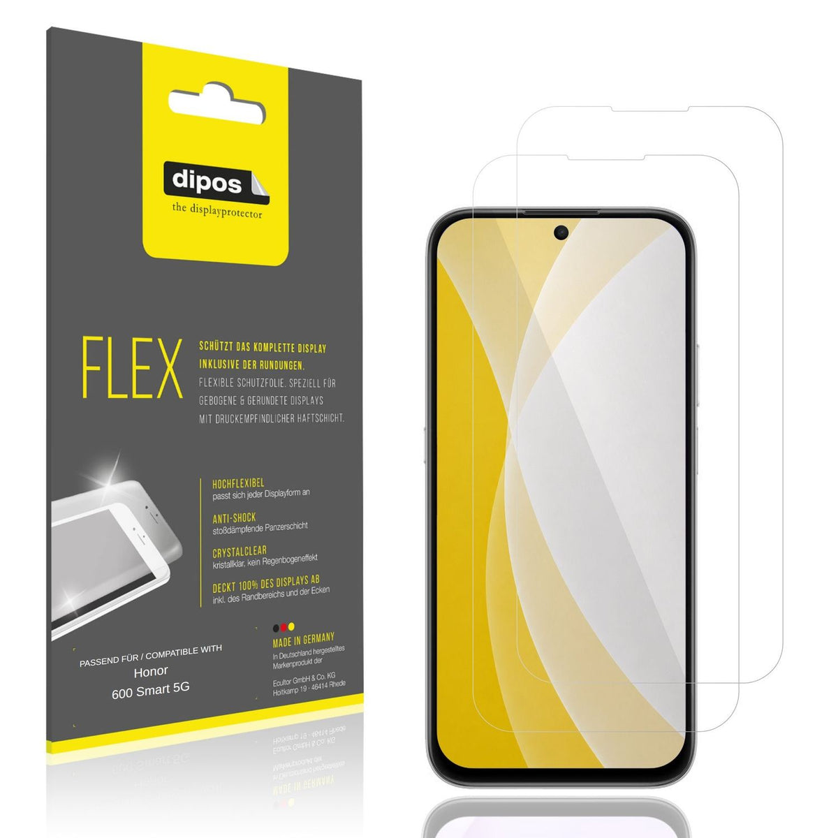 Klare Displayschutzfolie von dipos passend für Honor 600 Smart 5G, 100% Displayabdeckung und blasenfreie Montage