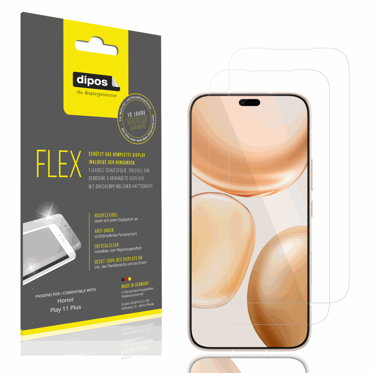 Klare Displayschutzfolie von dipos passend für Honor Play 11 Plus, 100% Displayabdeckung und blasenfreie Montage