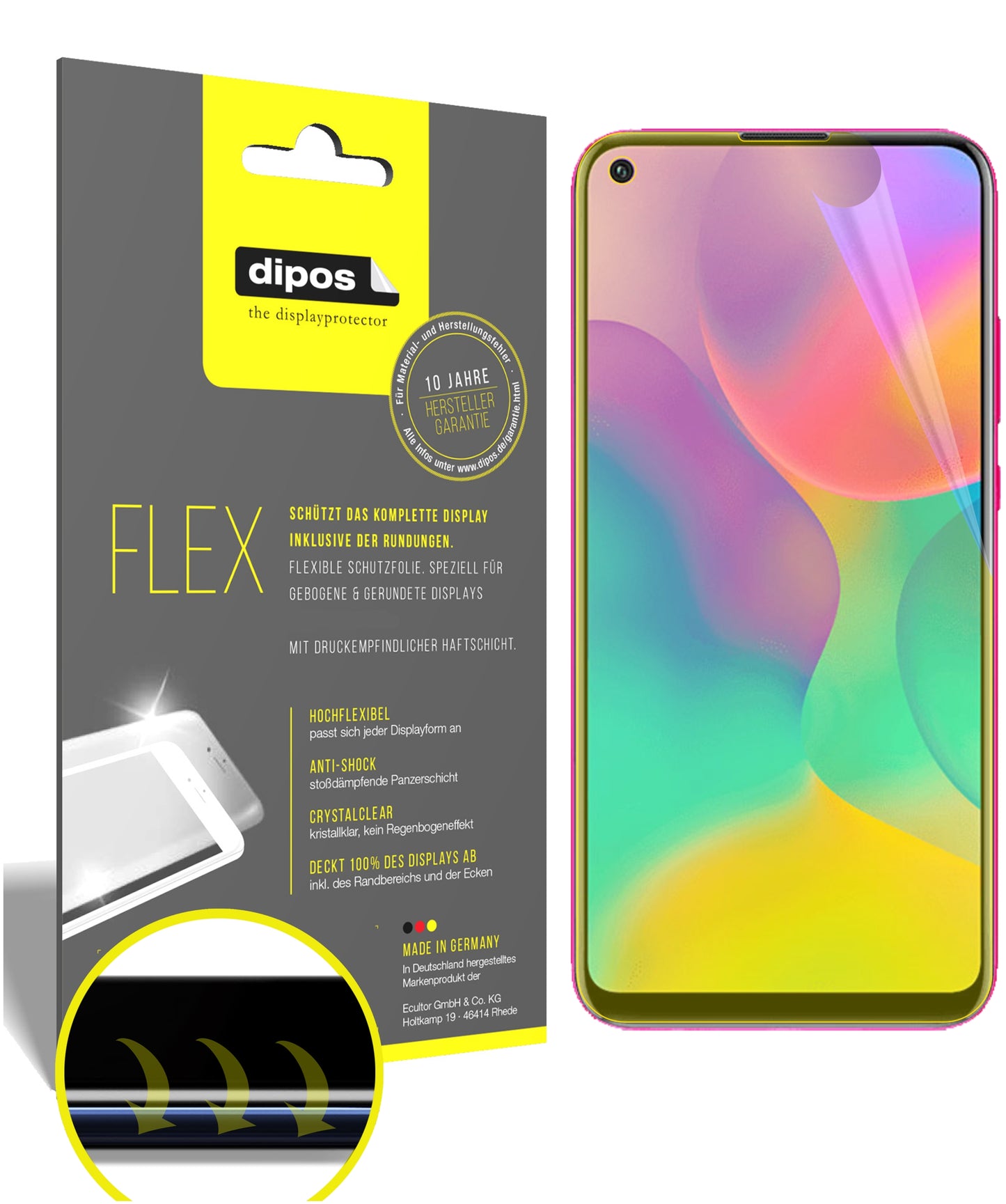 Klare Displayschutzfolie von dipos passend für Honor Play 3, 100% Displayabdeckung und blasenfreie Montage