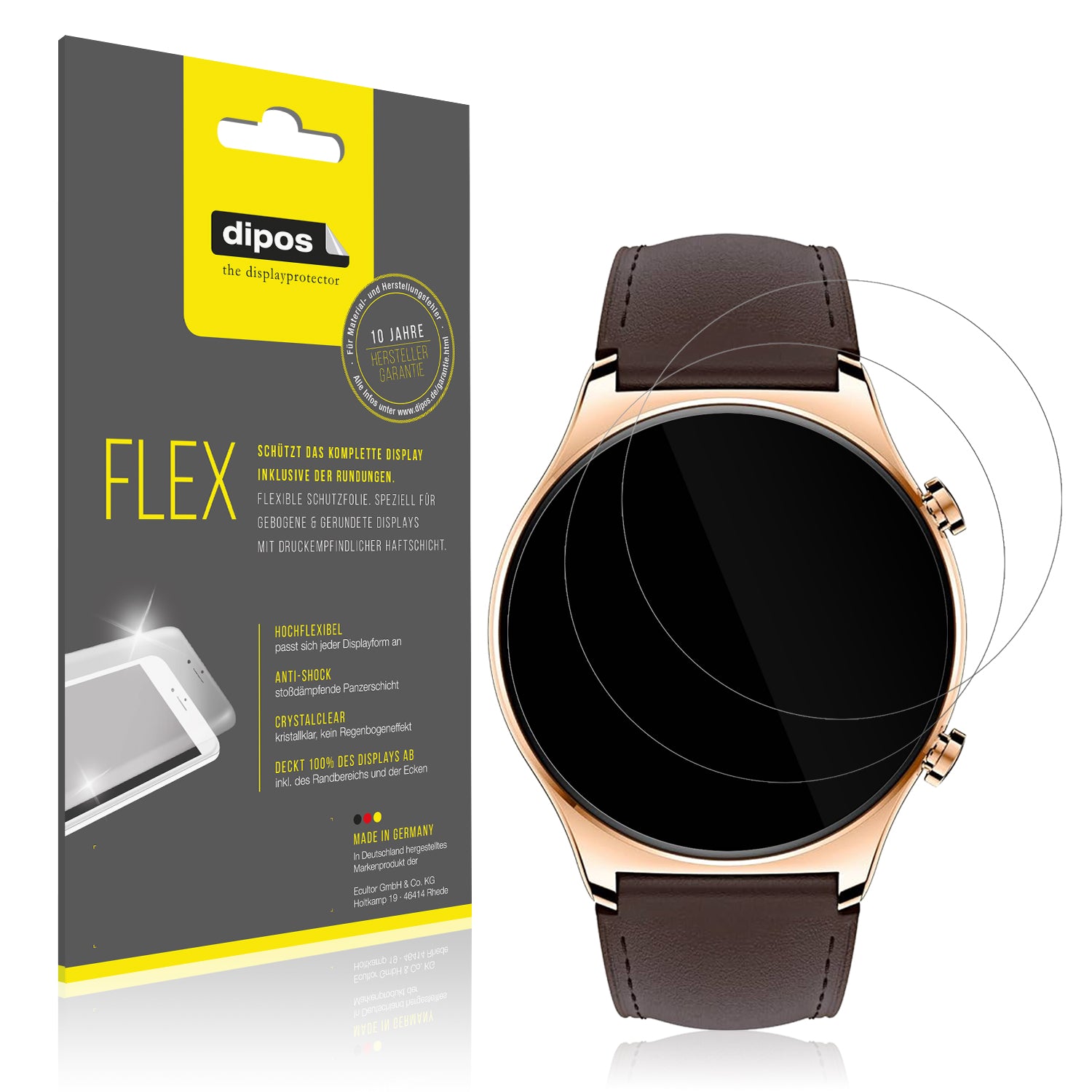 Klare Displayschutzfolie von dipos passend für Honor Watch GS 3, 100% Displayabdeckung und blasenfreie Montage