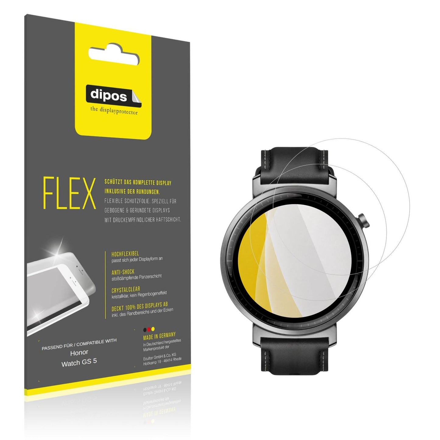 Klare Displayschutzfolie von dipos passend f�r Honor Watch GS 5, 100% Displayabdeckung und blasenfreie Montage