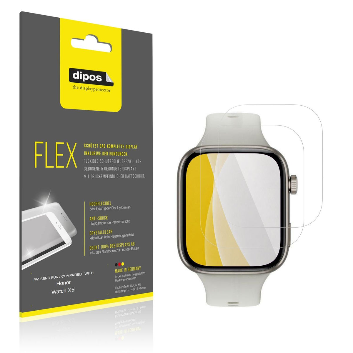 Klare Displayschutzfolie von dipos passend für Honor Watch X5i, 100% Displayabdeckung und blasenfreie Montage