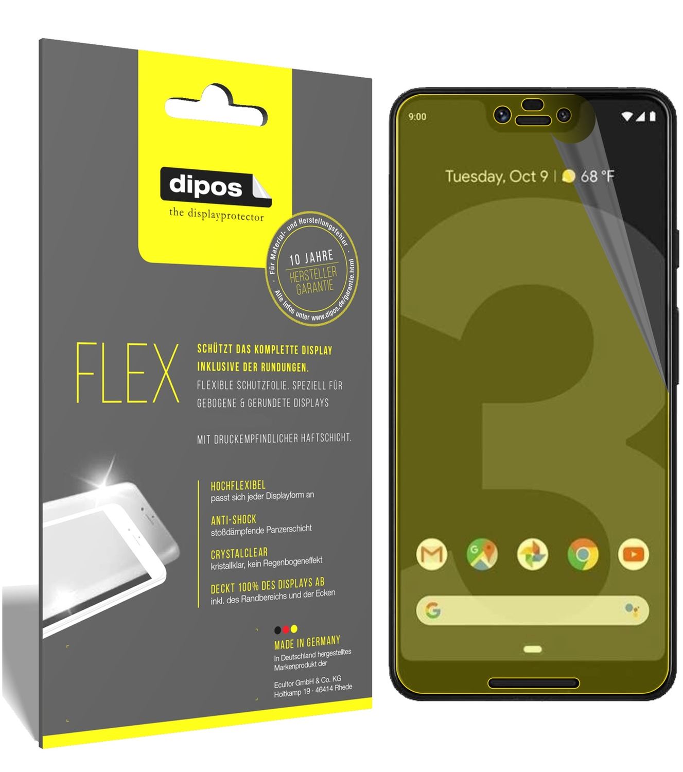Klare Displayschutzfolie von dipos passend für HTC Exodus 1, 100% Displayabdeckung und blasenfreie Montage