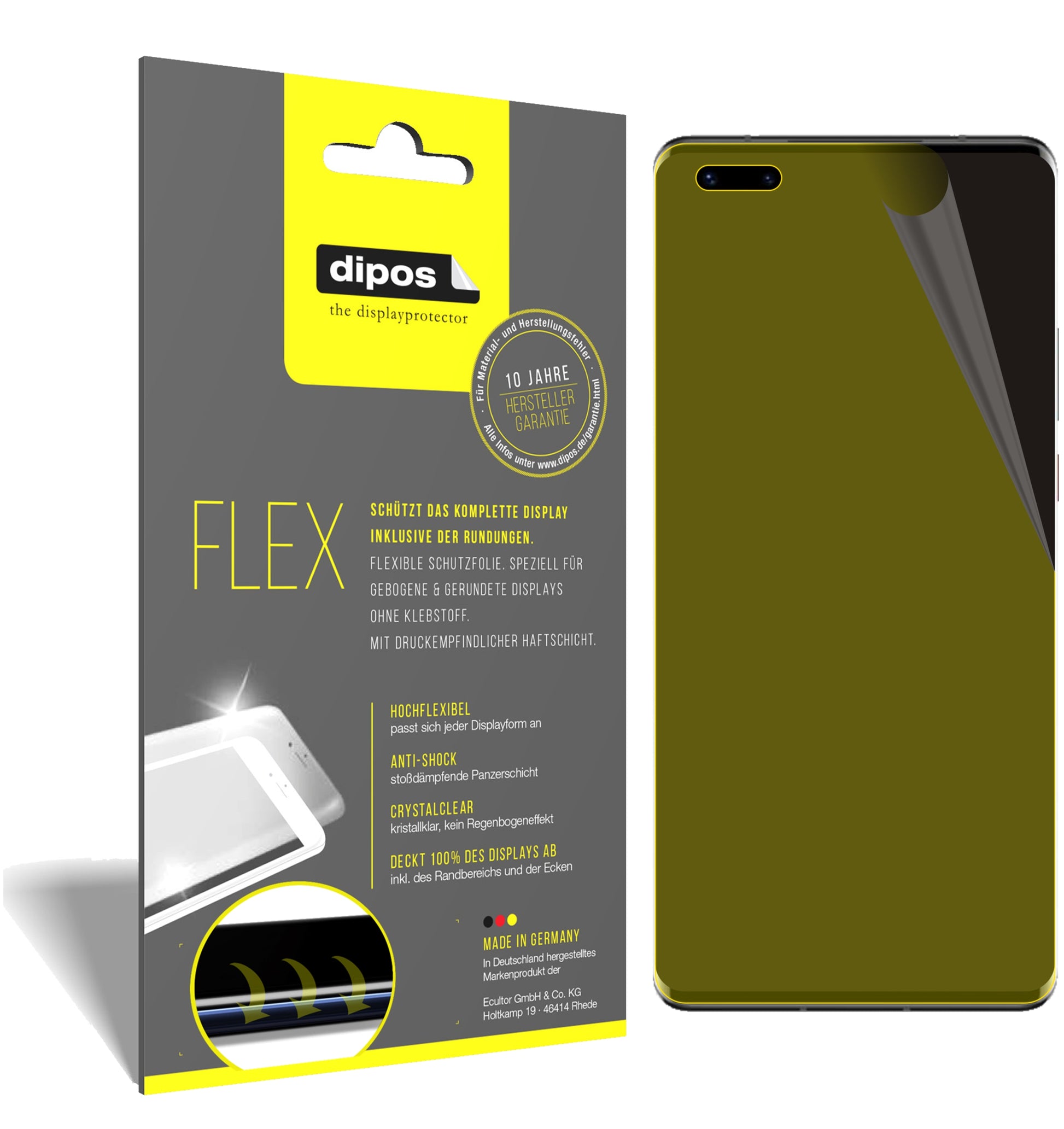 Klare Displayschutzfolie von dipos passend für Huawei Mate 40 Pro, 100% Displayabdeckung und blasenfreie Montage