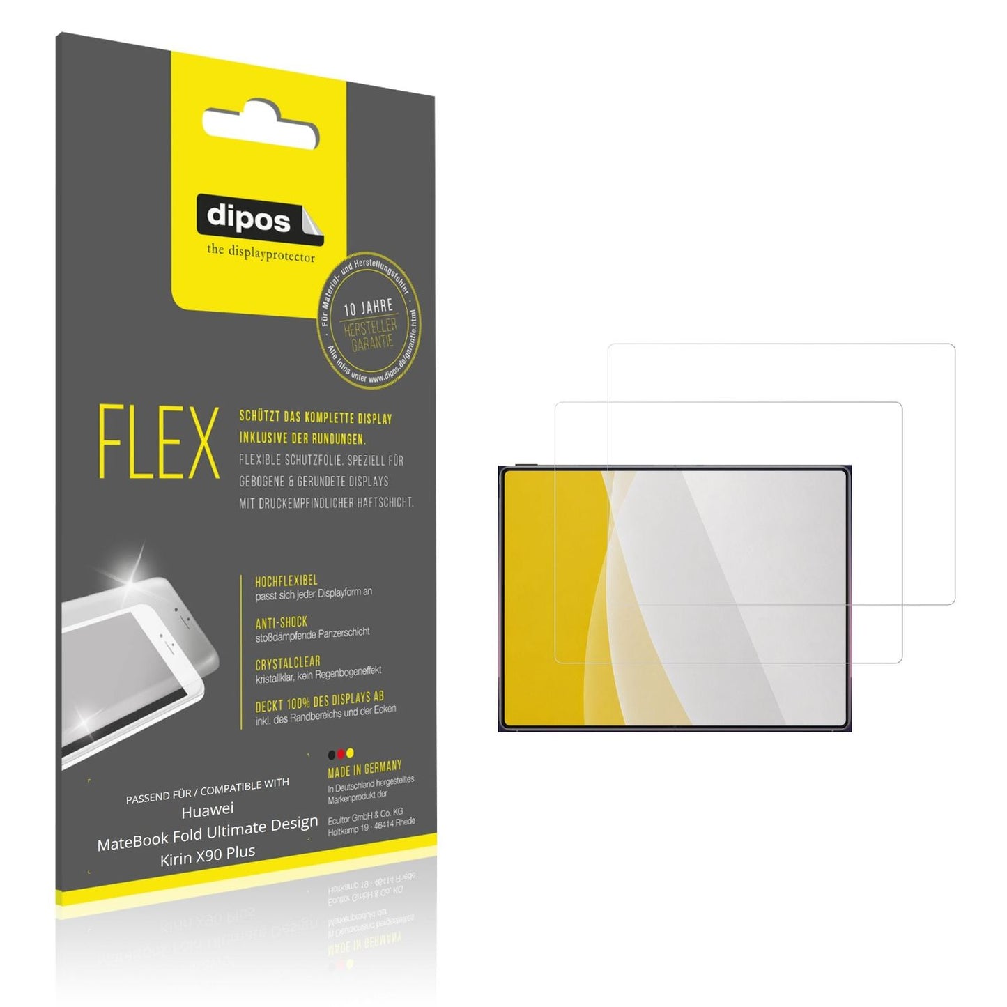 Klare Displayschutzfolie von dipos passend für Huawei MateBook Fold Ultimate Design Kirin X90 Plus, 100% Displayabdeckung und blasenfreie Montage