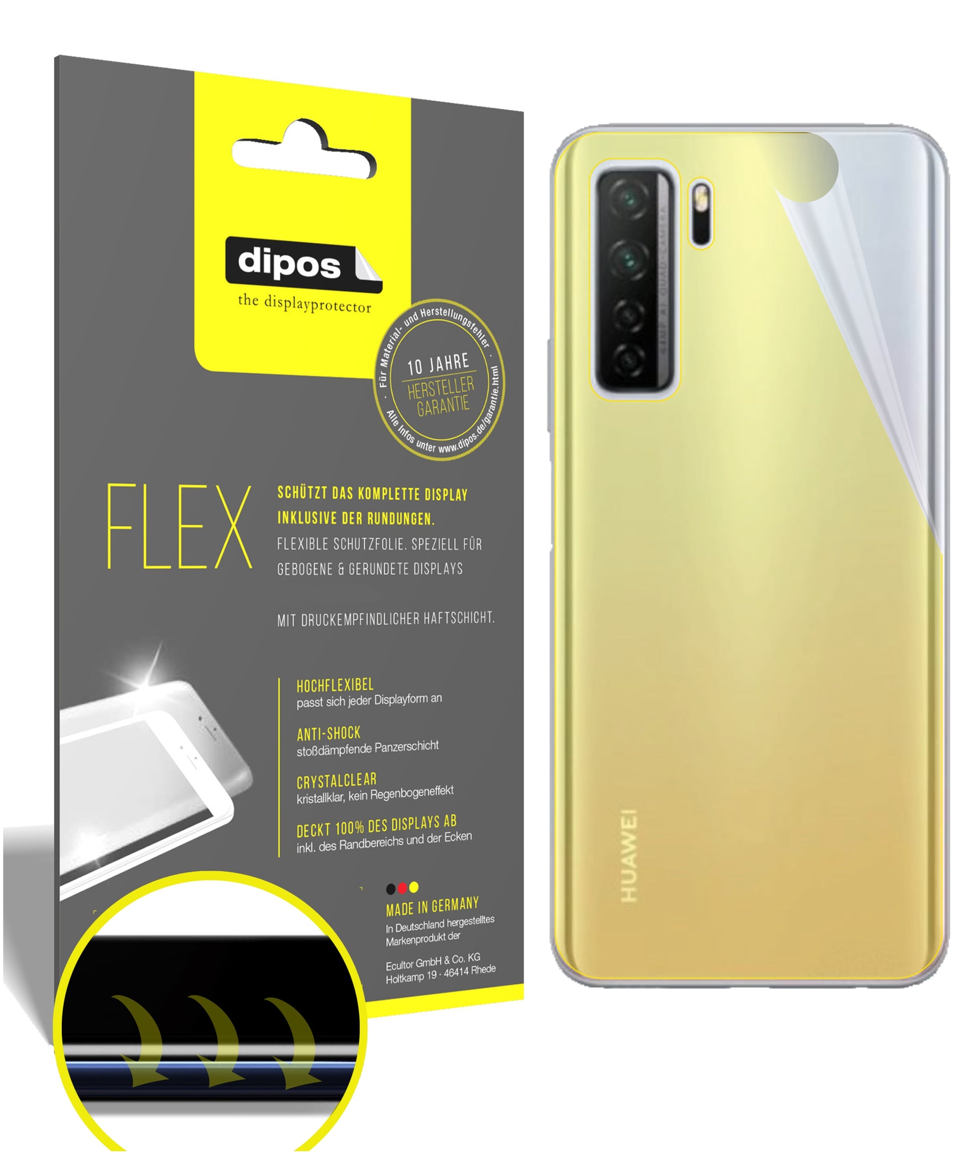 Klare Displayschutzfolie von dipos passend für Huawei nova 7 SE Rückseite, 100% Displayabdeckung und blasenfreie Montage