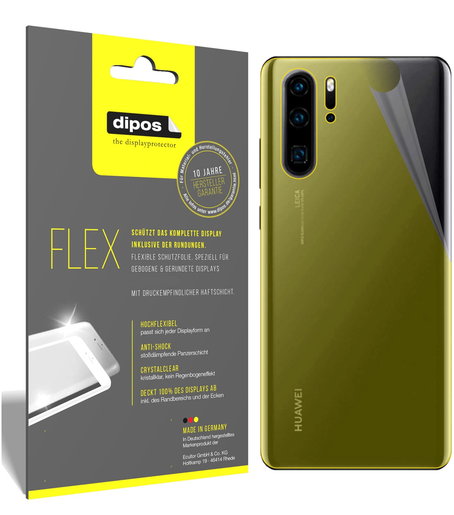 Klare Displayschutzfolie von dipos passend für Huawei P30 Pro New Edition Rückseite, 100% Displayabdeckung und blasenfreie Montage