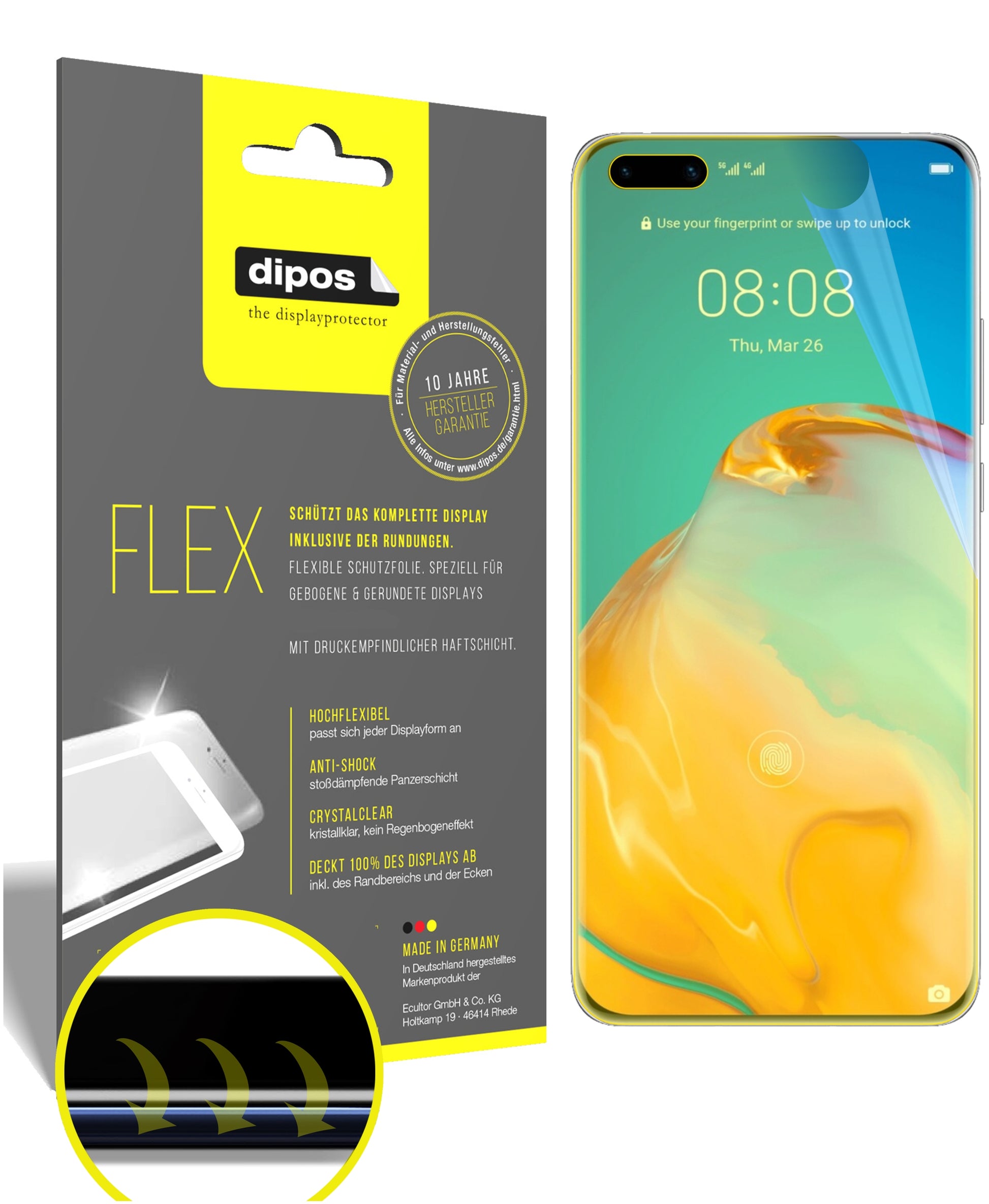 Klare Displayschutzfolie von dipos passend für Huawei P40, 100% Displayabdeckung und blasenfreie Montage