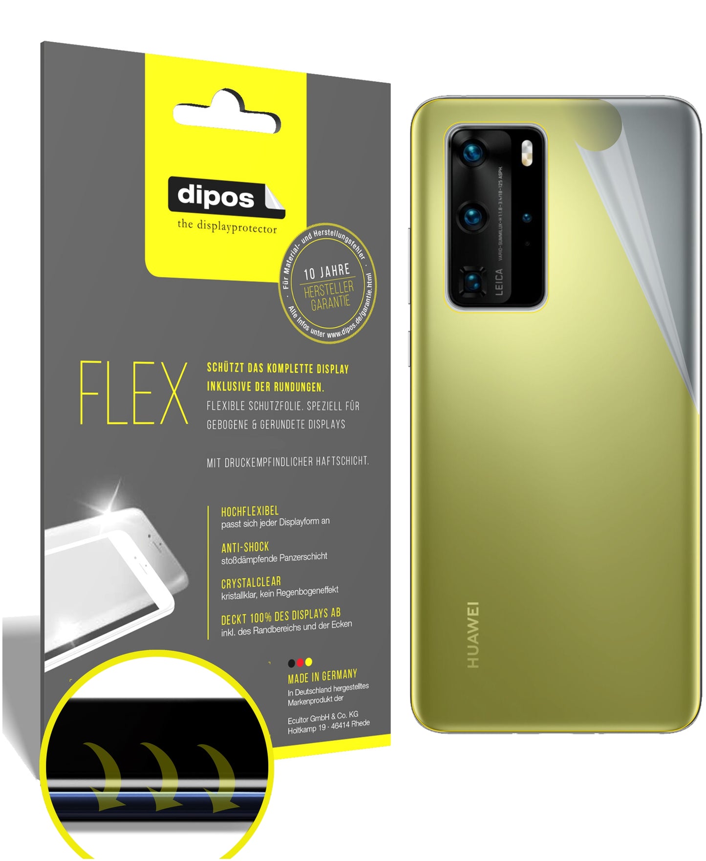 Klare Displayschutzfolie von dipos passend für Huawei P40 Rückseite, 100% Displayabdeckung und blasenfreie Montage