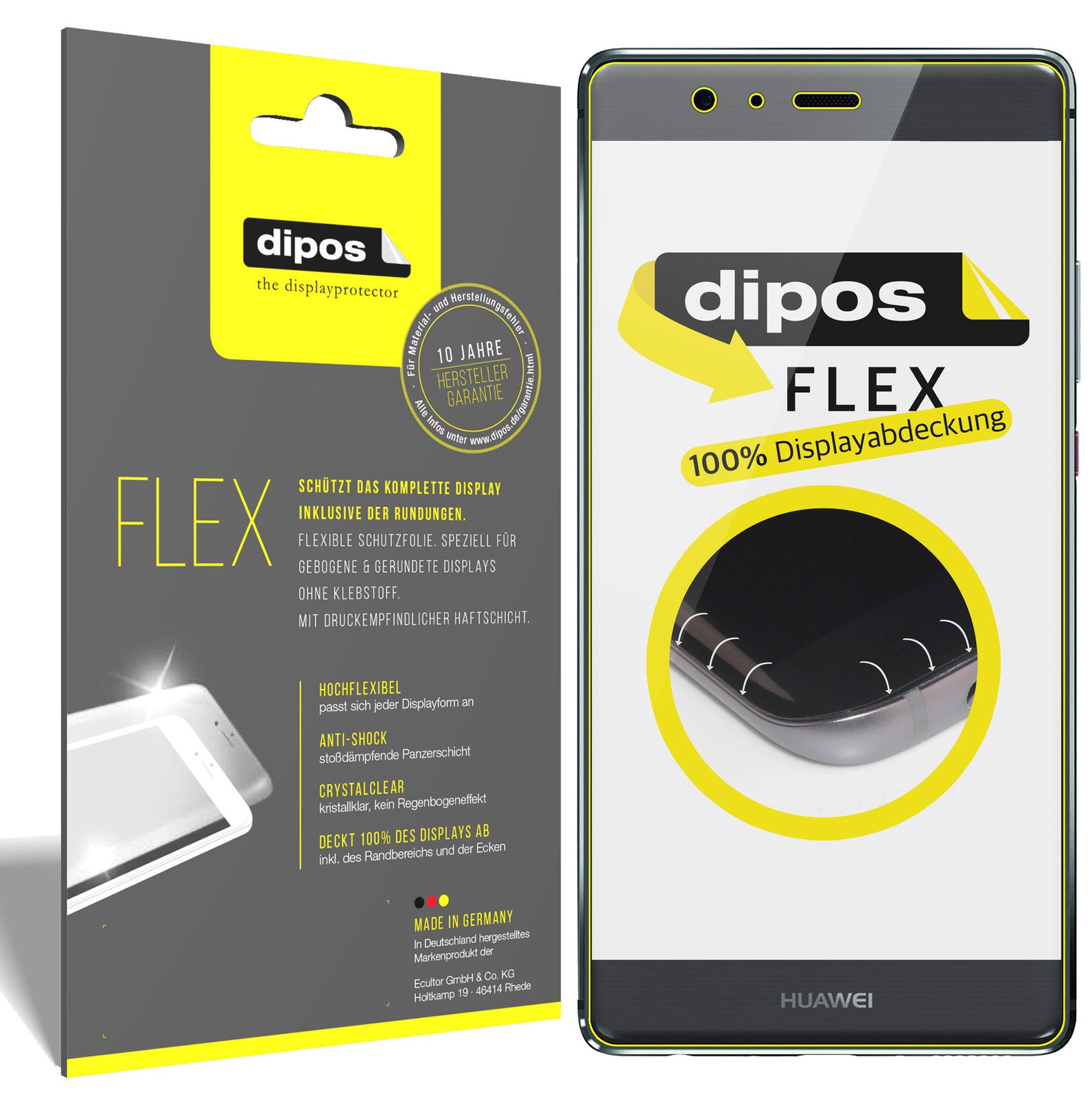 Klare Displayschutzfolie von dipos passend für Huawei P9 Plus, 100% Displayabdeckung und blasenfreie Montage
