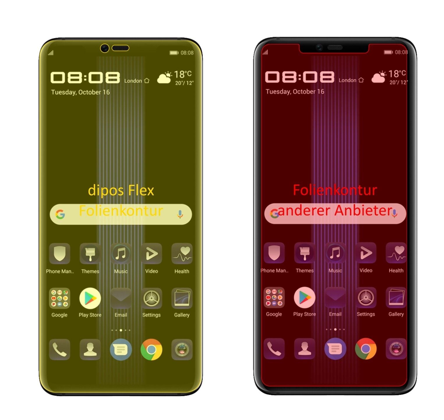 Klare Displayschutzfolie von dipos passend für Huawei Porsche Design Mate 20 RS, 100% Displayabdeckung und blasenfreie Montage