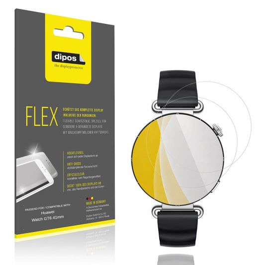 Klare Displayschutzfolie von dipos passend für Huawei Watch GT6 41mm, 100% Displayabdeckung und blasenfreie Montage