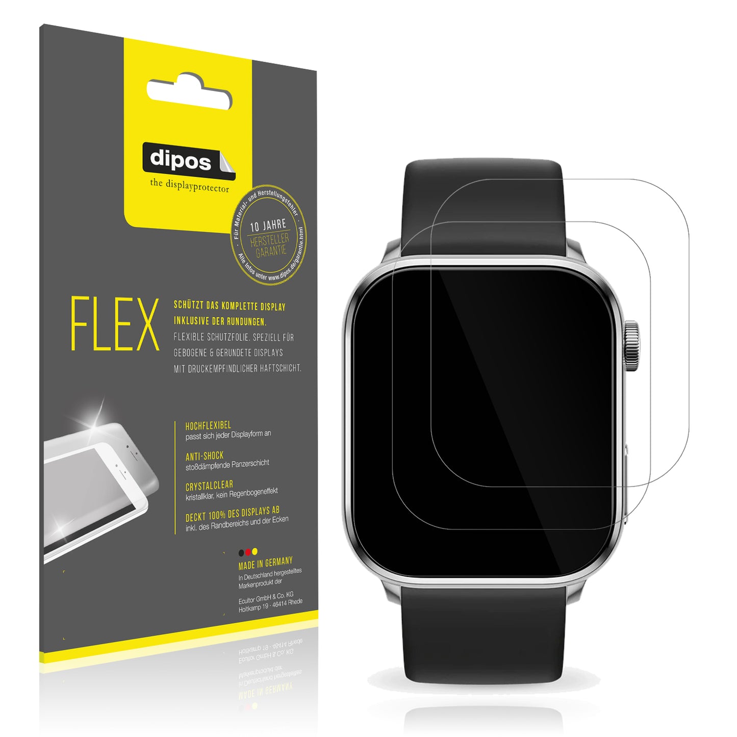 Klare Displayschutzfolie von dipos passend für Ice-Watch Smart 3.0 1.78 Zoll, 100% Displayabdeckung und blasenfreie Montage