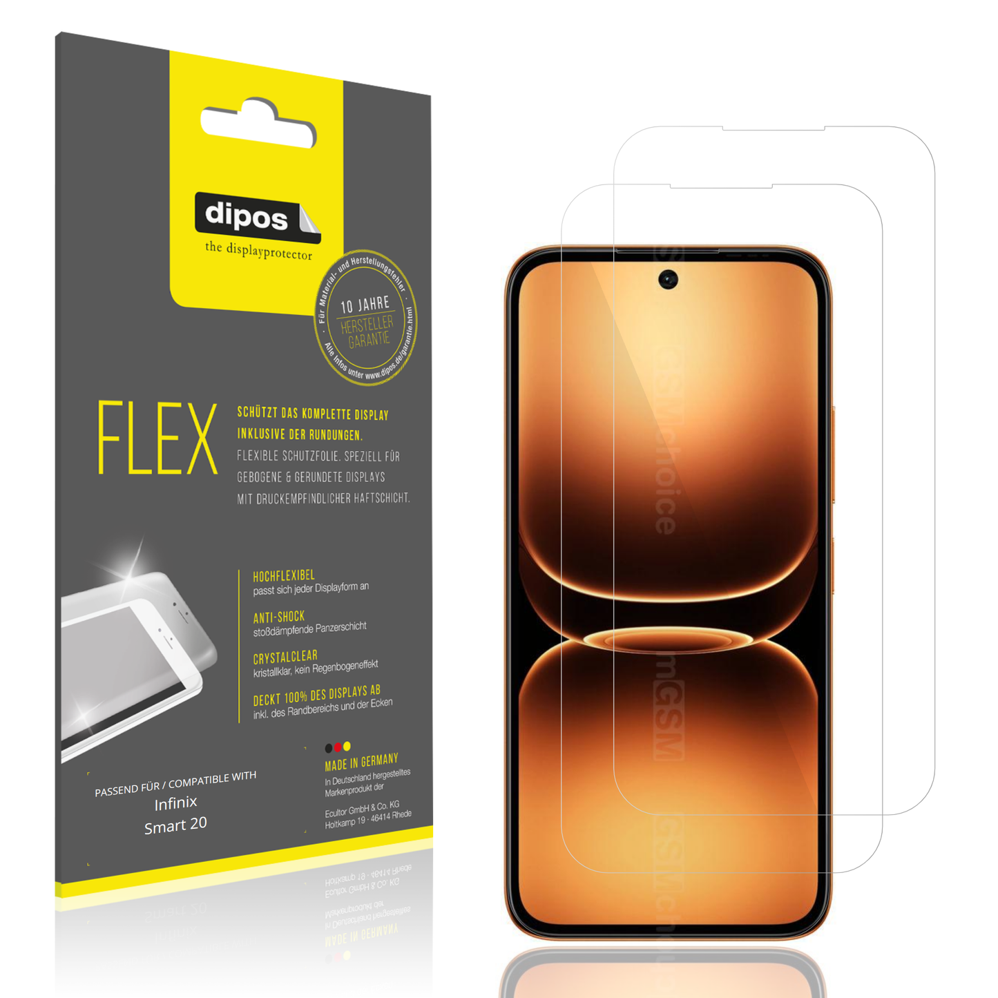 Klare Displayschutzfolie von dipos passend für Infinix Smart 20, 100% Displayabdeckung und blasenfreie Montage