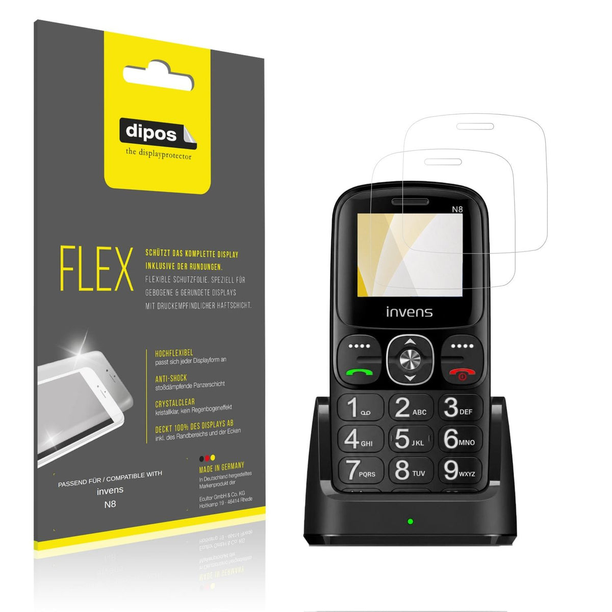 Klare Displayschutzfolie von dipos passend für invens N8, 100% Displayabdeckung und blasenfreie Montage